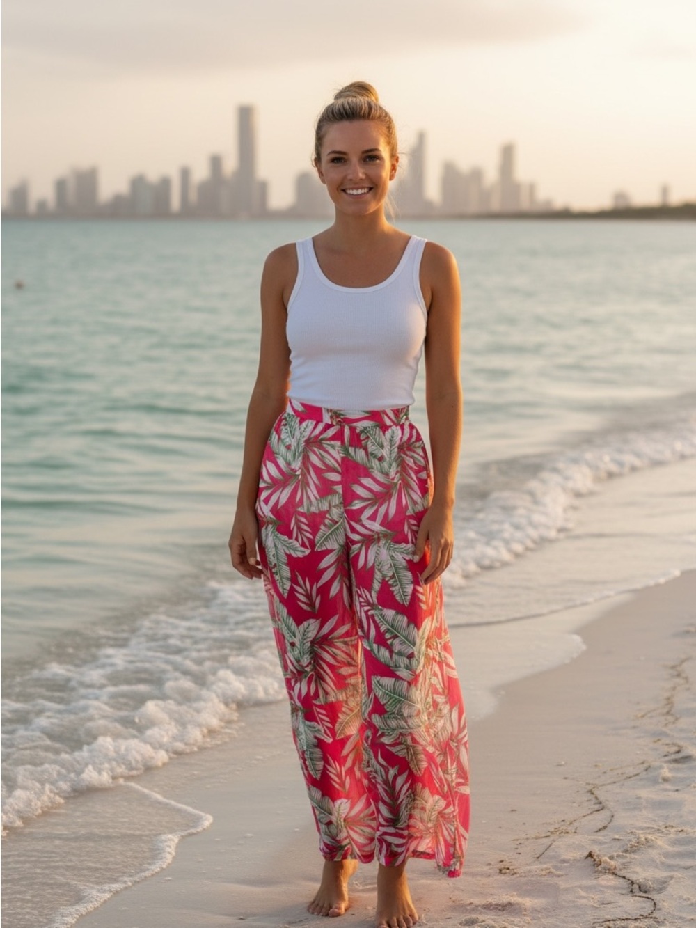 Beach Skirt Pink Tropical Print Swim Cover-Up